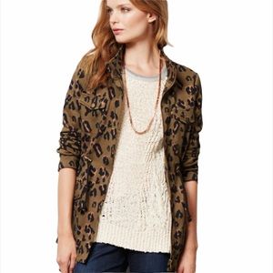 Anthropologie Tabitha Leopard Animal Print Jacket Cotton Womens Medium